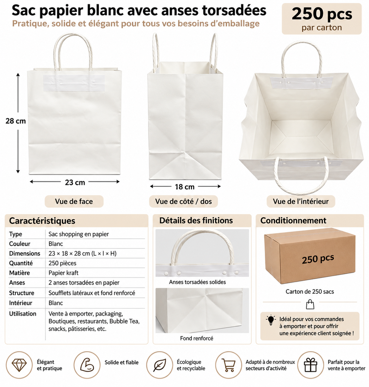 Sac blanc résistance 100g - 23x18x28
