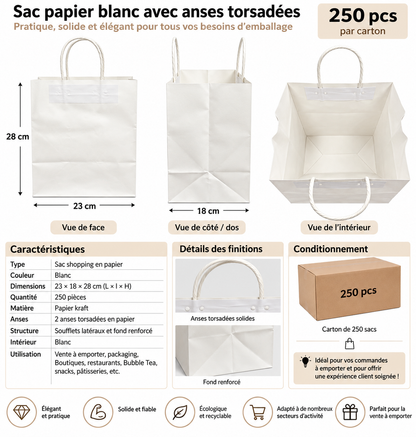 Sac blanc résistance 100g - 23x18x28