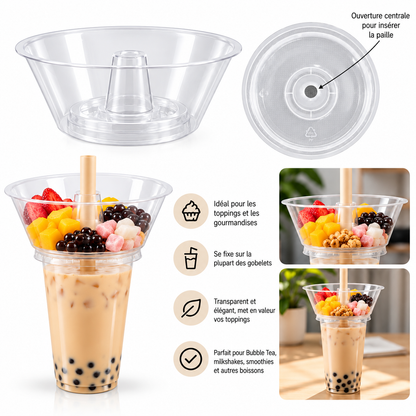 Bol à snacks transparent pour gobelet Ø 90 mm – Support à toppings